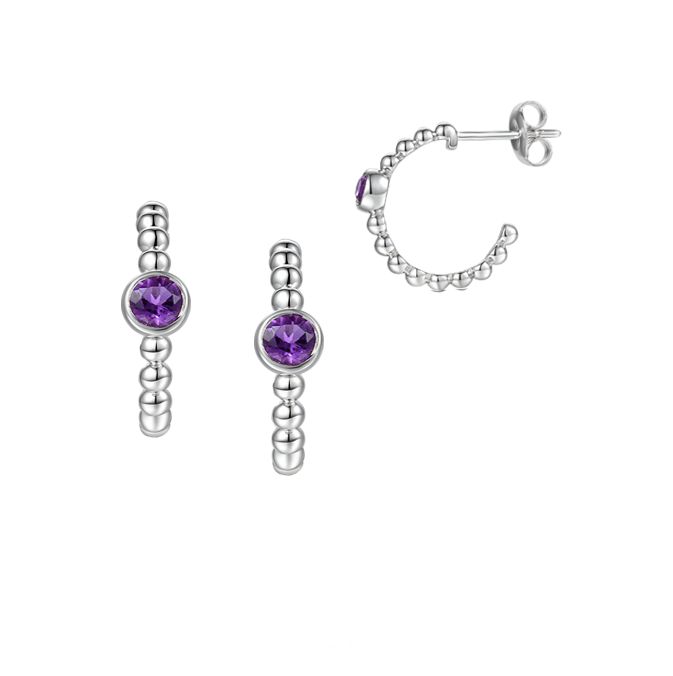 Silver and amethyst hoop earrings