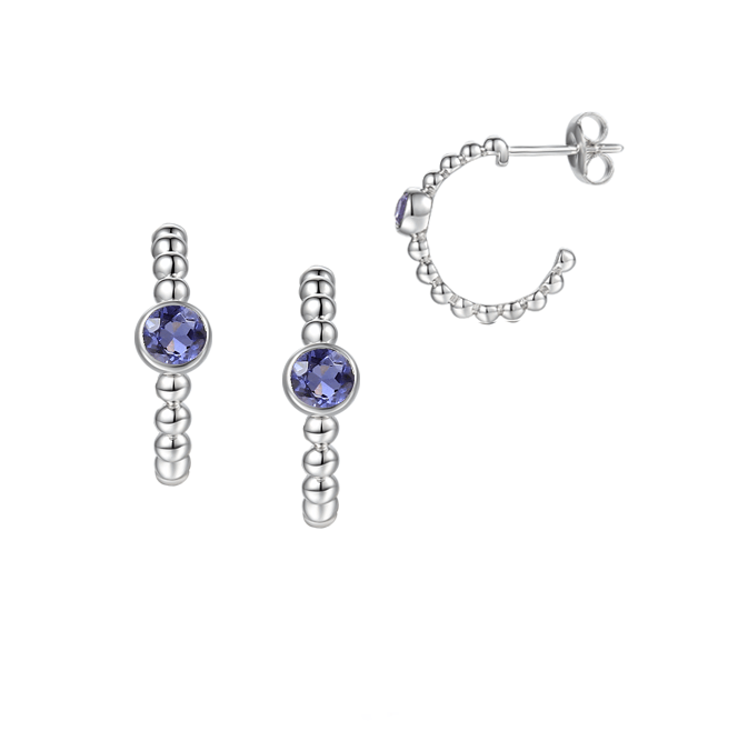 Silver and Iolite hoop earrings