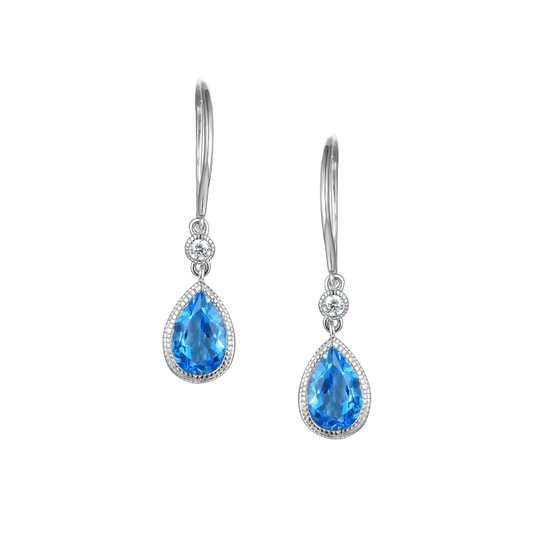 Silver, blue topaz and cubic zirconia teardrop earrings