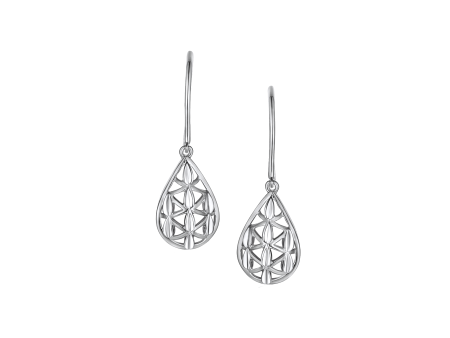 Silver open lace teardrop drop earrings