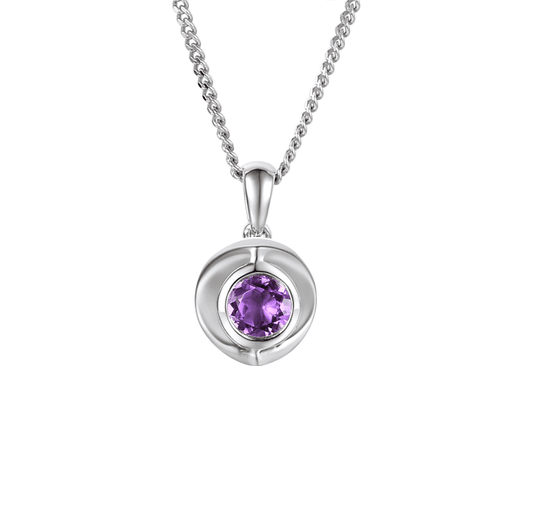 Silver and amethyst round pendant