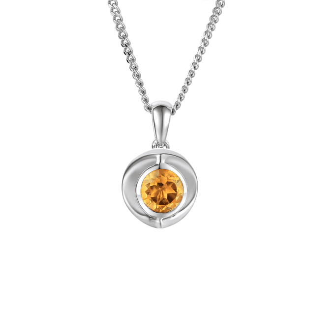 Silver and citrine round pendant