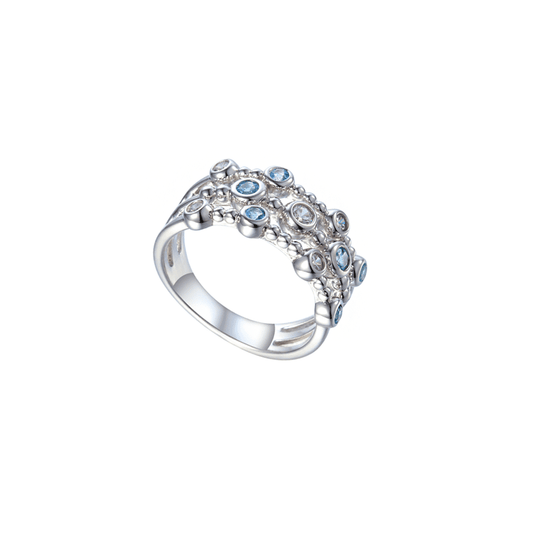 Silver, Blue Topaz and Cubic Zirconia ring.