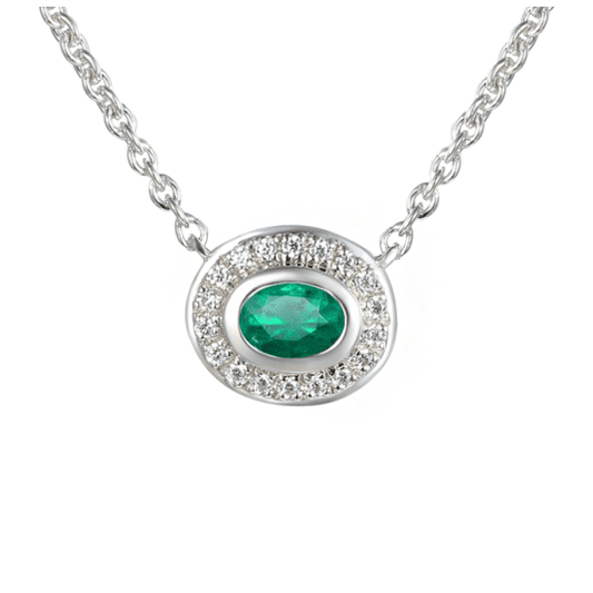 Silver, Emerald and Cubic Zirconia oval pendant