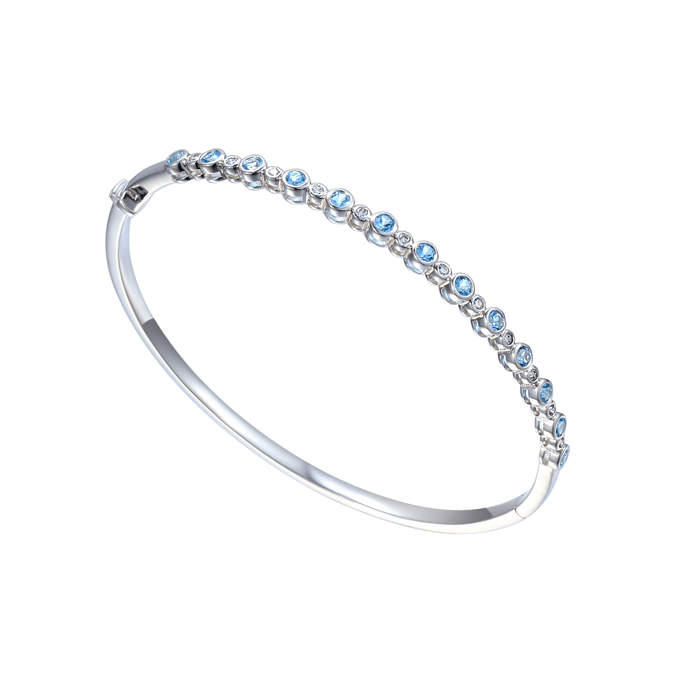 Silver, Blue Topaz and Cubic Zirconia bangle