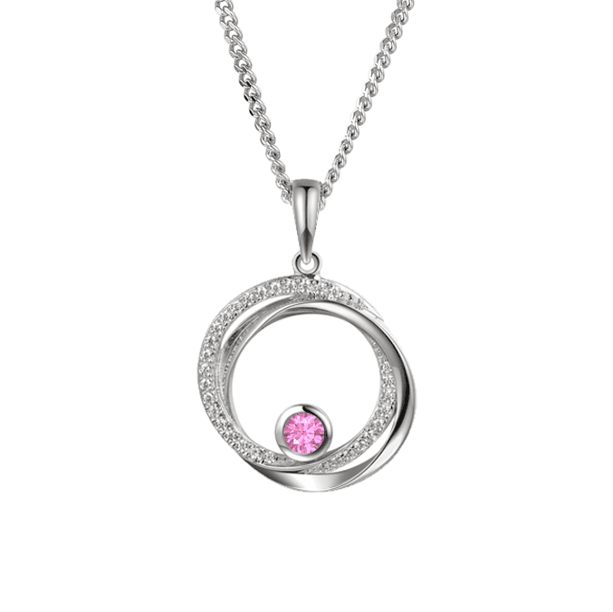 Silver, pink sapphire and cubic zirconia circle pendant