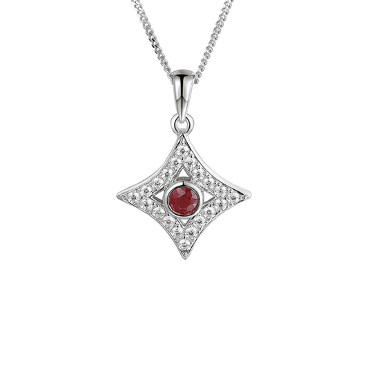 Silver, ruby and cubic zirconia star pendant