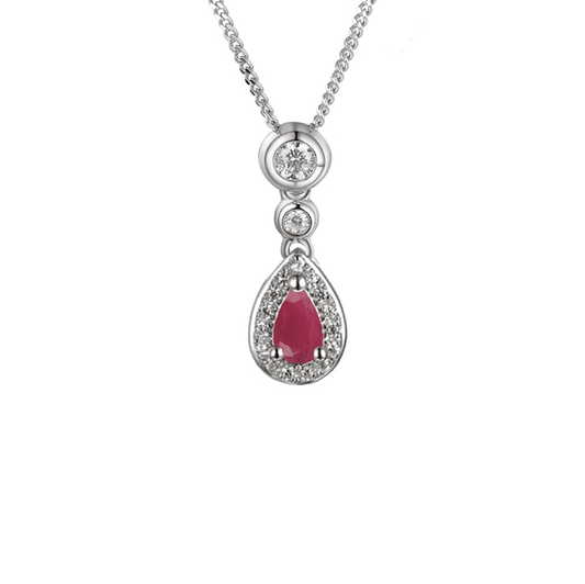 Silver, Ruby and Cubiz Zirconia teardrop pendant