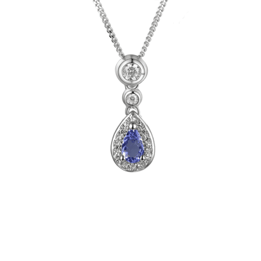 Silver cubic zirconia and tanzanite teardrop pendant