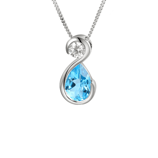 Silver and Blue Topaz teardrop pendant with a Cubic Zirconia