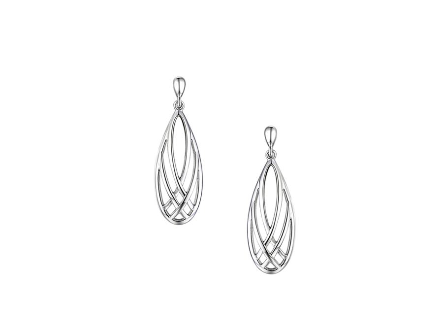 Silver open cut teardrop drop earrings