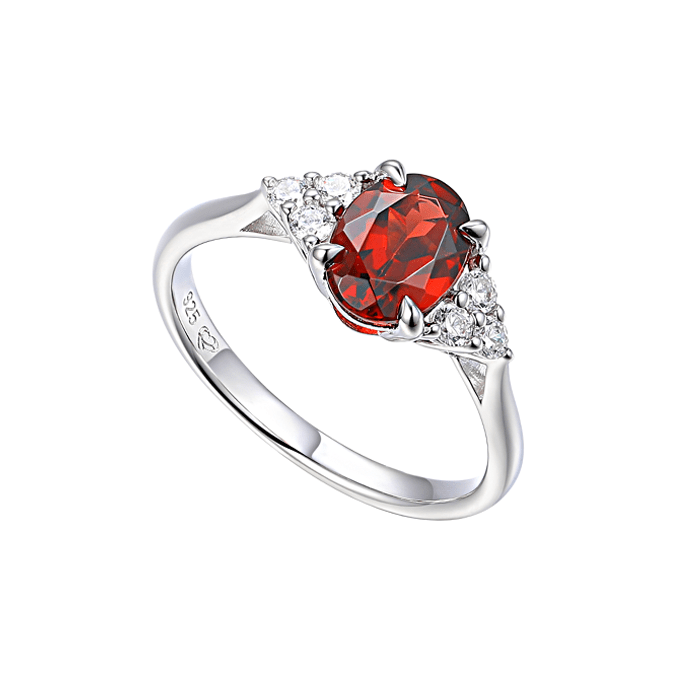 Silver, cubic zirconia and Garnet ring