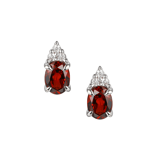 Silver, garnet and cubic zirconia stud earrings