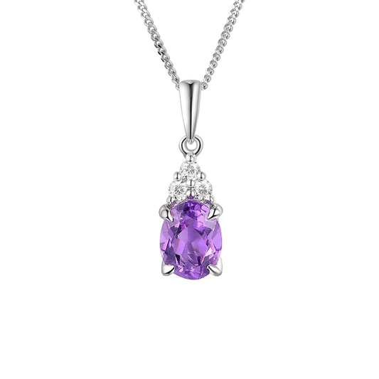 Silver, amethyst and cubic zirconia  oval pendant