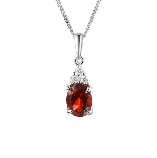 Silver and Garnet oval pendant with Cubic Zirconia