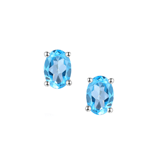 Silver and blue topaz oval stud earrings