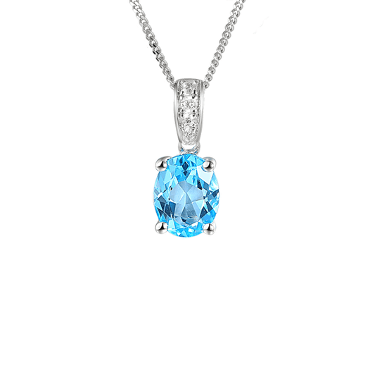 Silver, blue topaz and cubic zirconia pendant