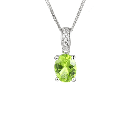 Silver, peridot and cubic zirconia oval pendant