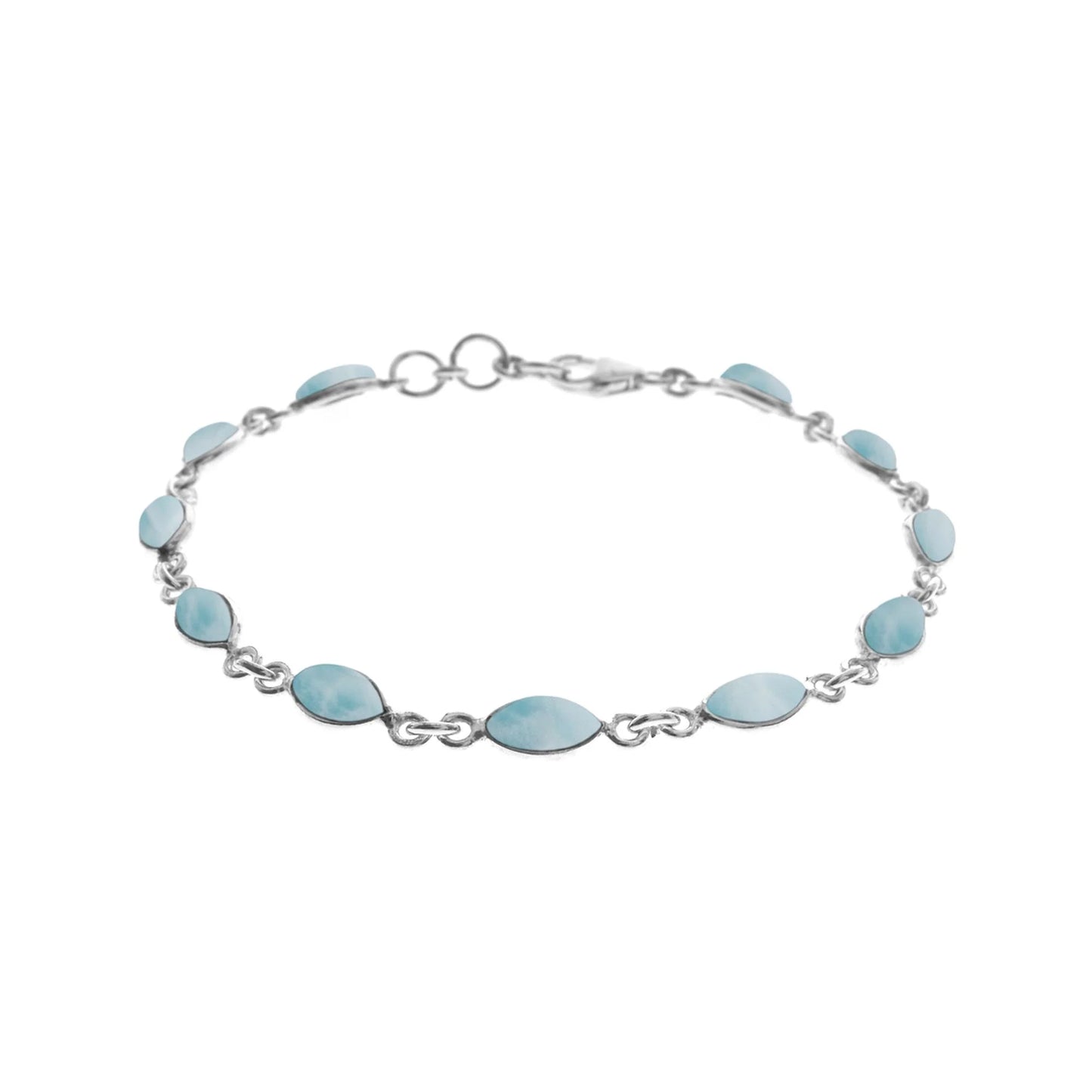 Silver and Larimar marquise shaped bracelet.