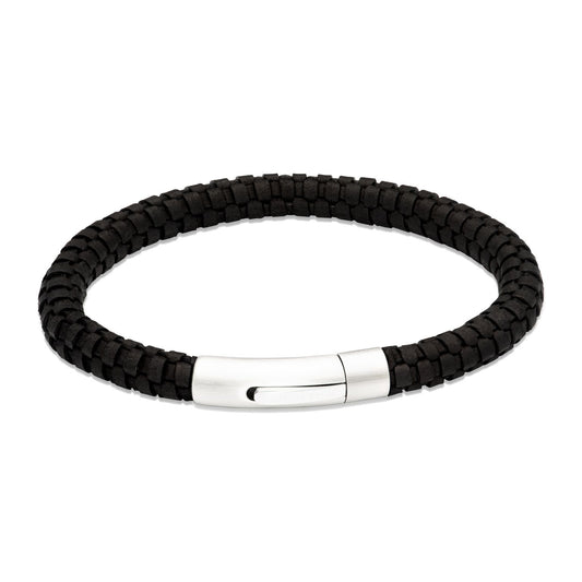 Gents black leather bracelet