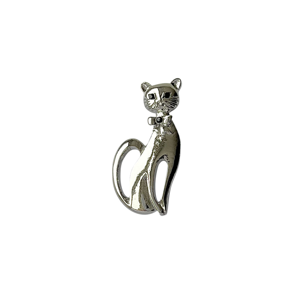 Silver tone cat brooch