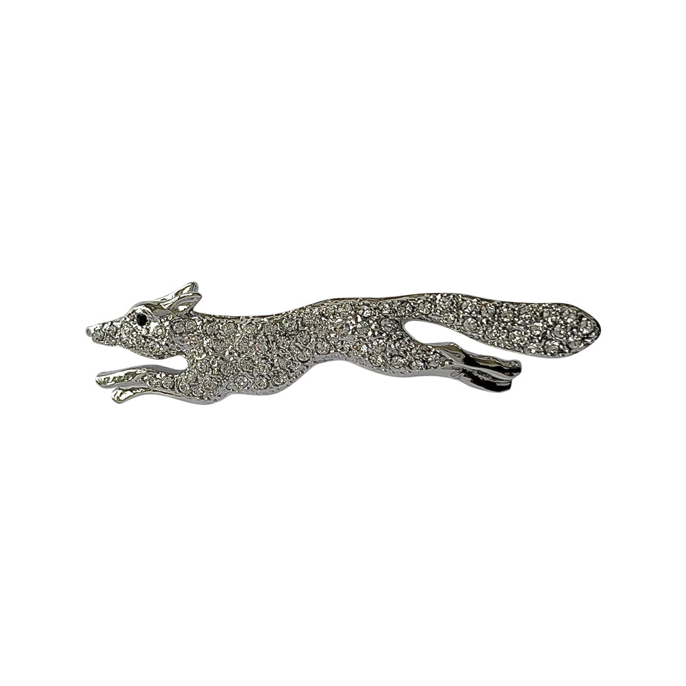 Silver tone Fox brooch with white stone detail