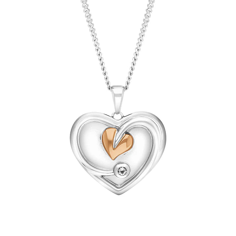 Clogau real silver & rose gold white topaz heart necklet on a real silver chain