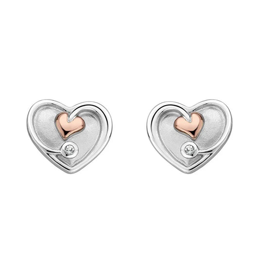 Clogau real silver rose gold and white topaz earrings