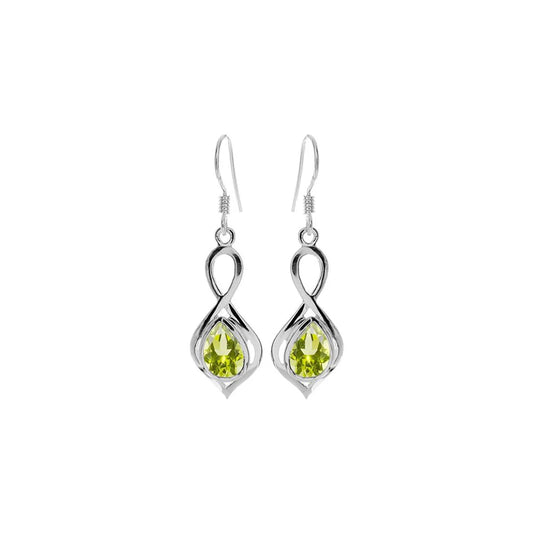 Silver and Peridot twist drop earrings