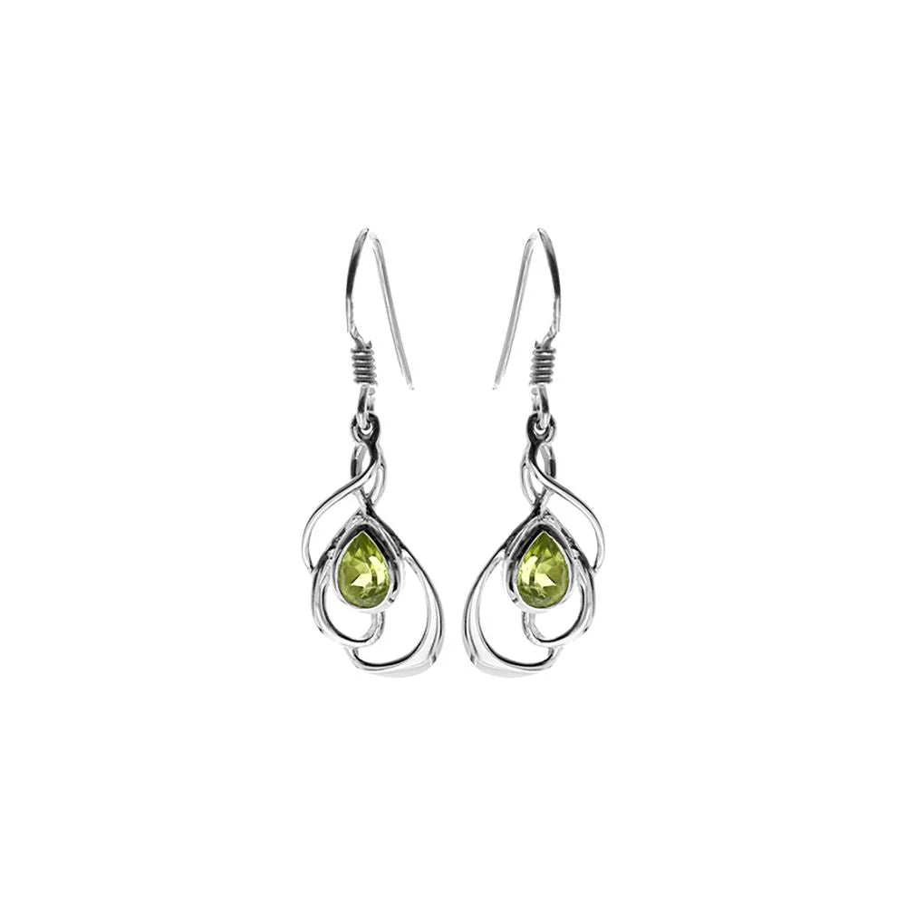 Silver swirl Peridot drop earrings