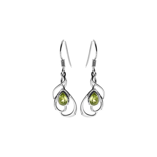 Silver swirl Peridot drop earrings