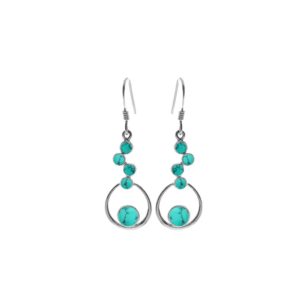 Silver bubble style turquoise drop earrings.