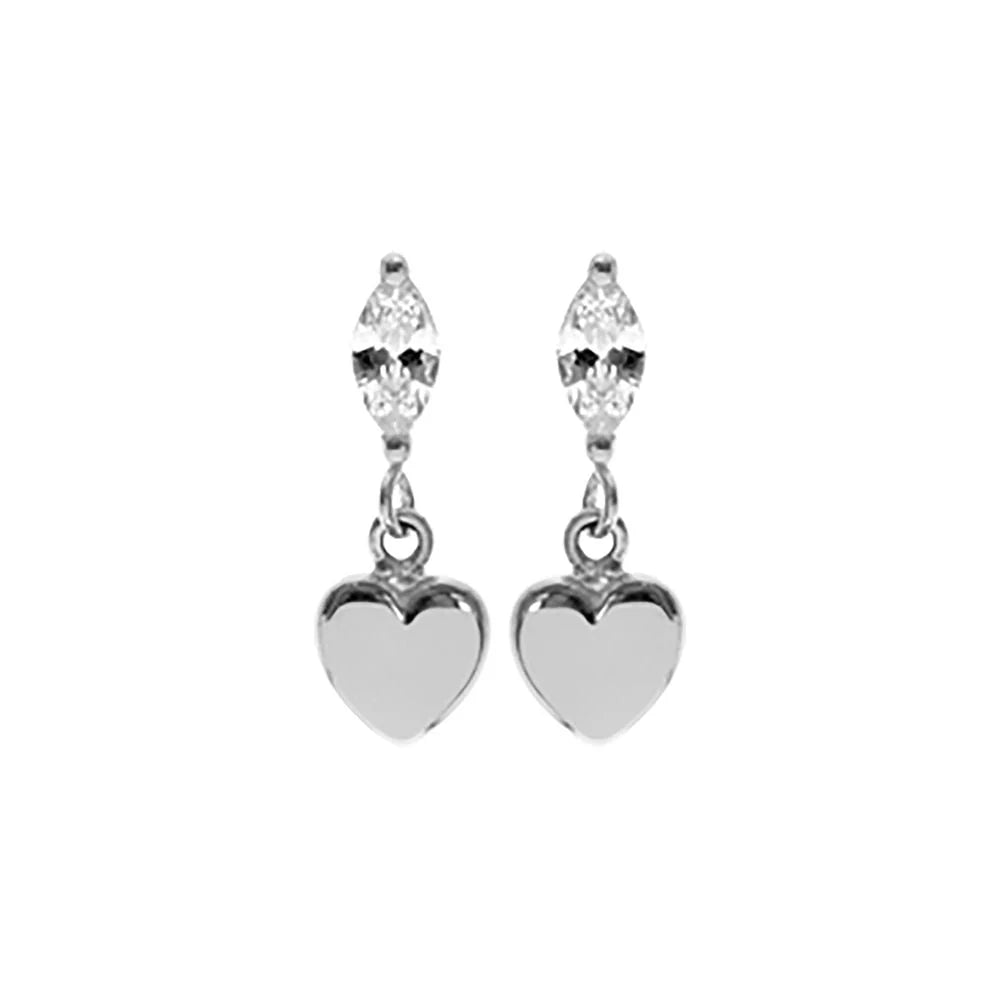 Silver heart drops with marquise Cubic Zirconia.