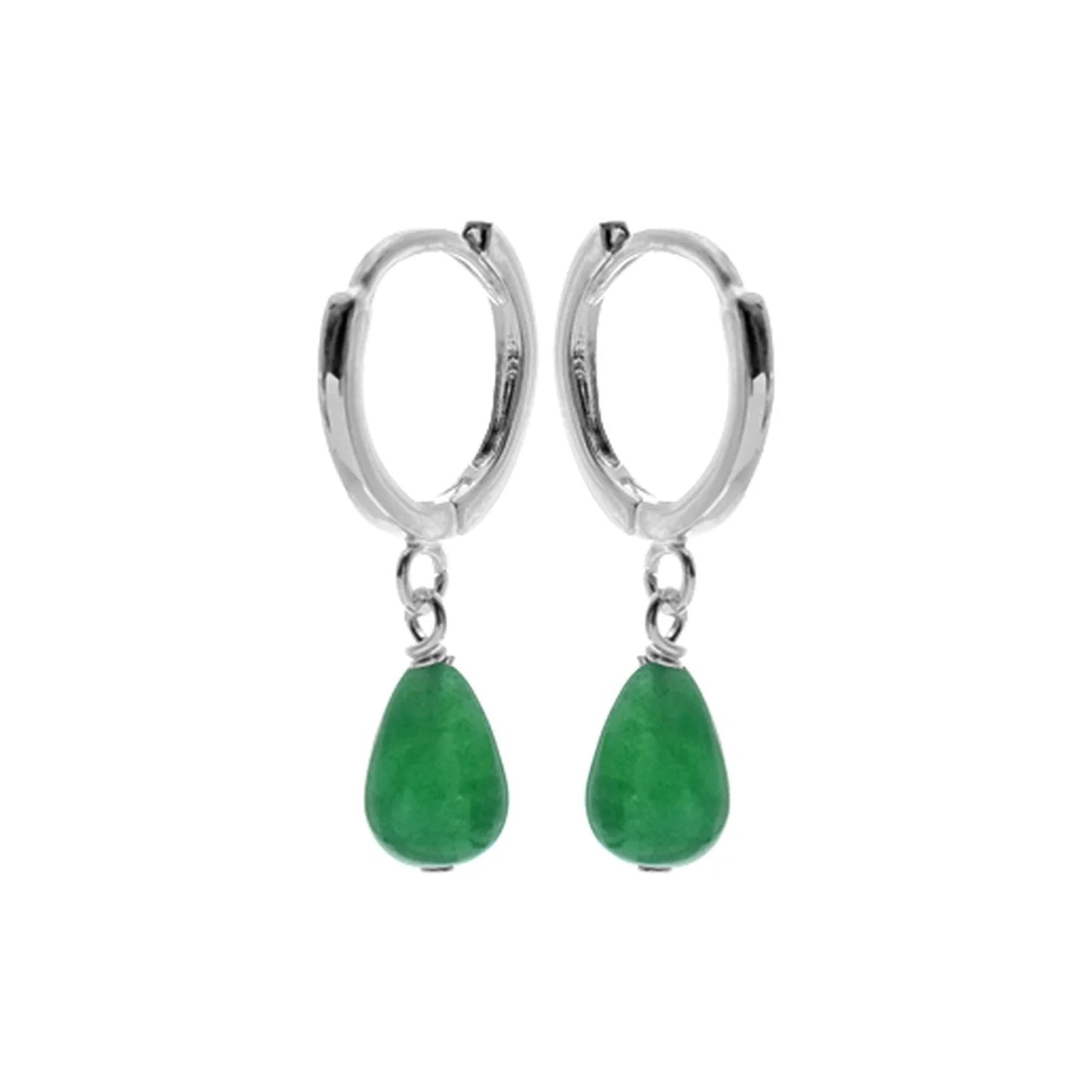 Silver hoop earrings with Jade drops.