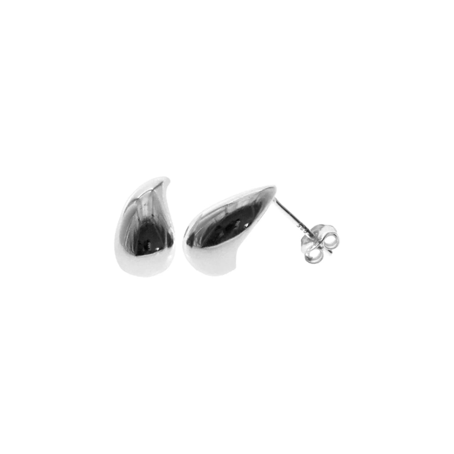 Silver water droplet shape stud earrings.