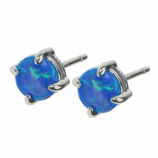 silver and blue opalique round stud earrings