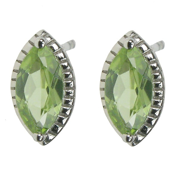 Silver and marquise Peridot stud earrings with studded edge detail