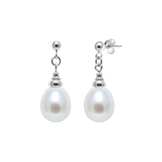 white teardrop shaped freshwater pearl drop earrings