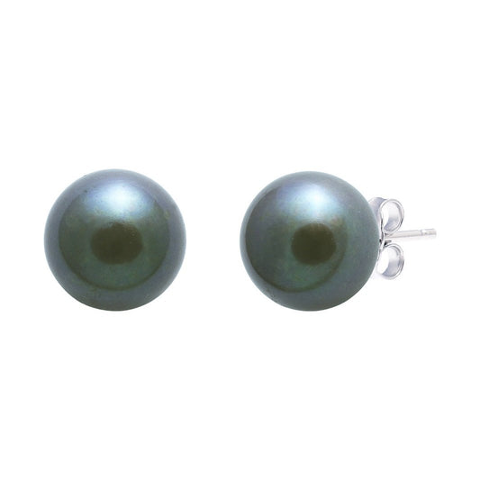 Black freshwater pearl stud earrings 9-9.5mm