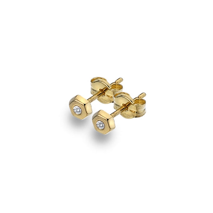 9ct Gold and Cubic Zirconia hexagonal stud earrings