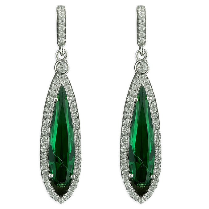 Silver and Green cubic zirconia teardrop earrings and pendant set