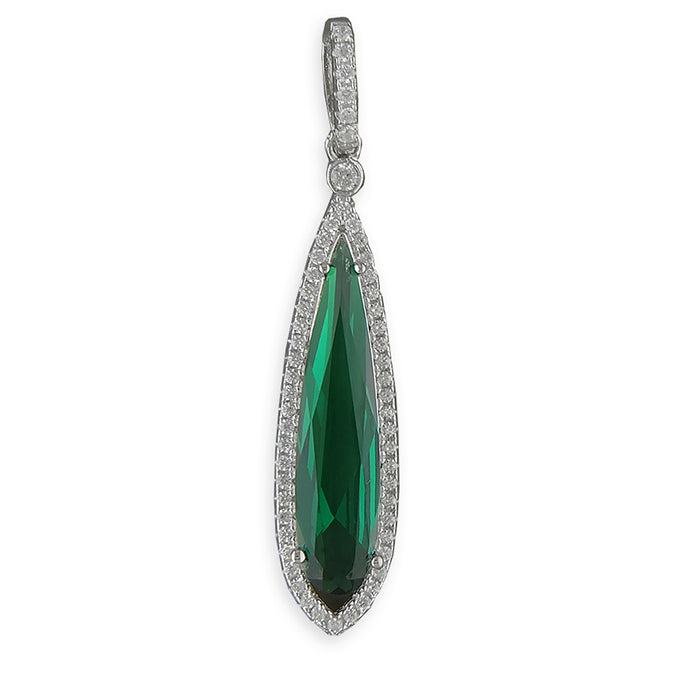 Silver and Green cubic zirconia teardrop earrings and pendant set