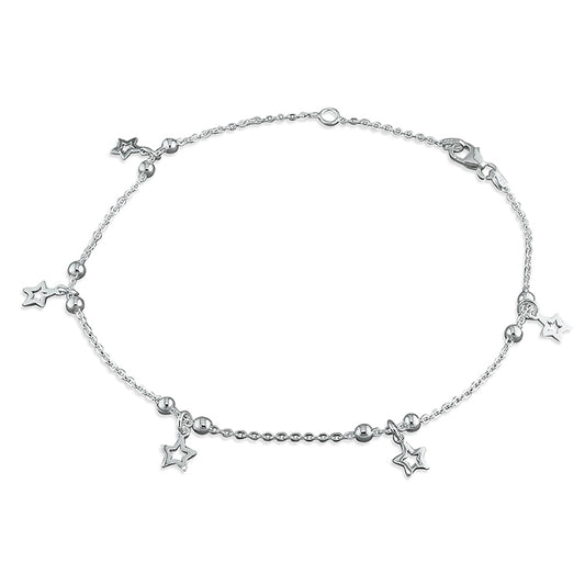 Silver beads and stars anklet