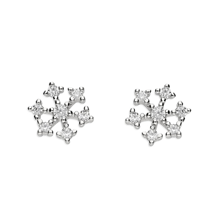 Silver and Cubic Zirconia snowflake stud earrings