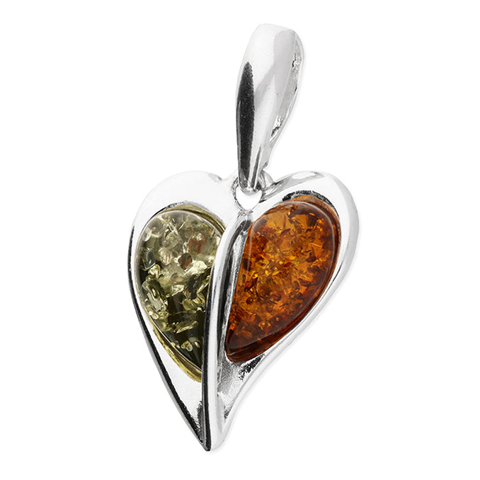 SILVER AND AMBER SPLIT HEART PENDANT