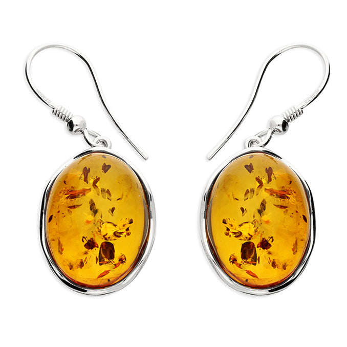 Silver amber oval hook-in drop earrings