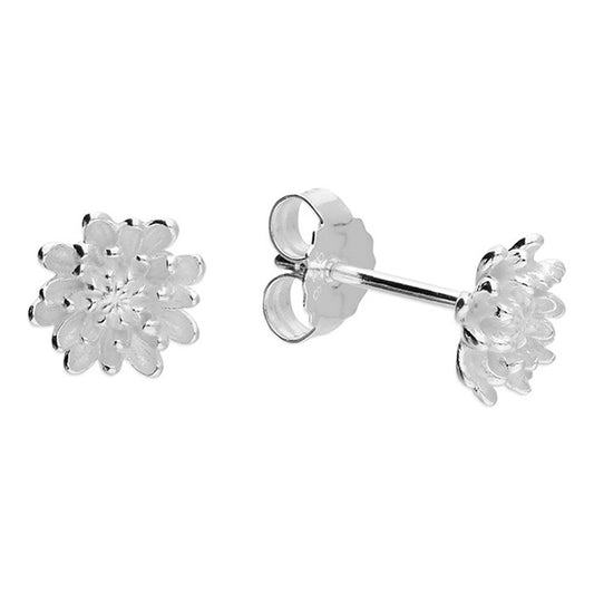 Silver chrysanthemum stud earrings