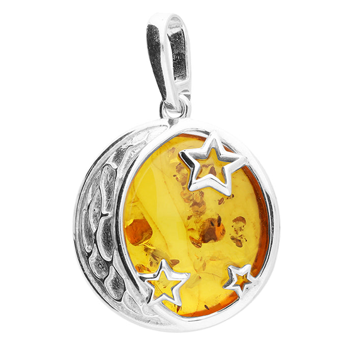 Silver and Amber half moon and stars pendant