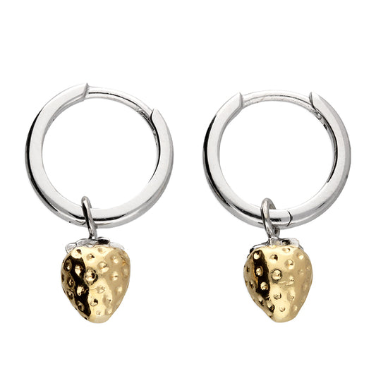 silver and yellow gold plated strawberry hinged hoop earrings