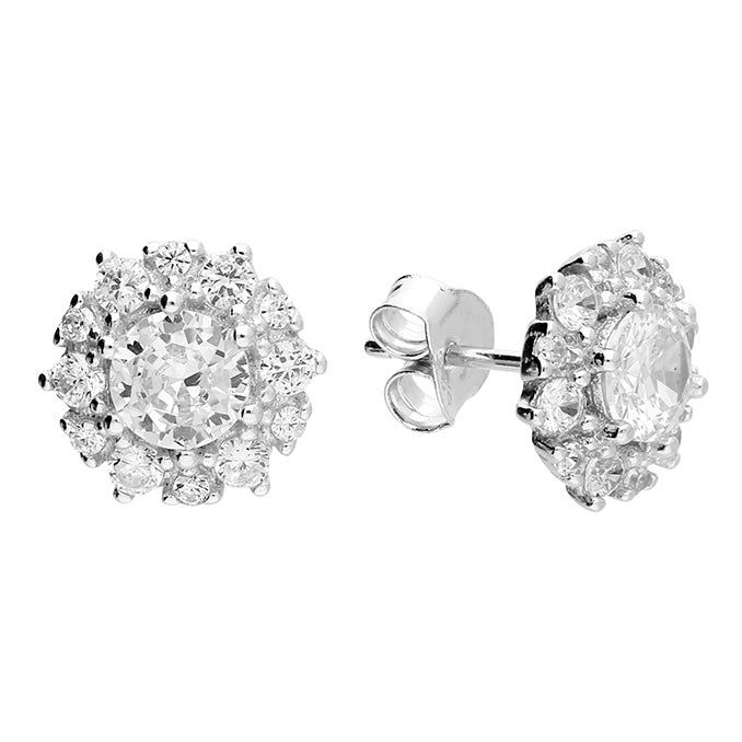 Silver and cubic zirconia flower pendant and earrings set